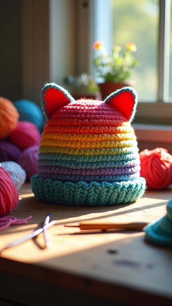 vibrant multicolored knit hat
