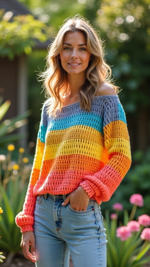 vibrant patterned knit blouse