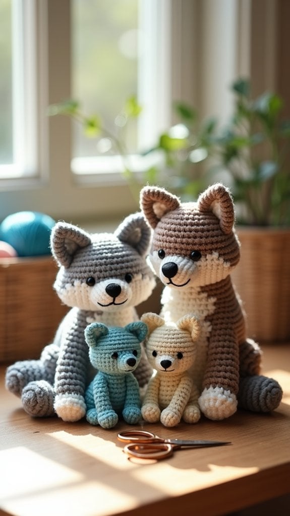 crochet wolf family figures