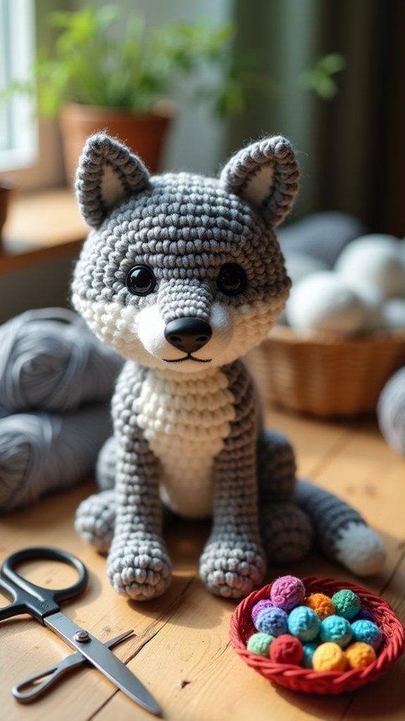 lifelike crocheted wolf toy