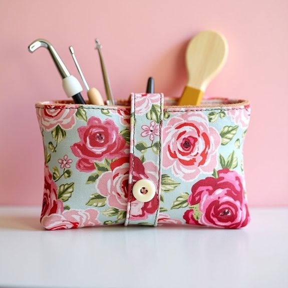 buttoned crochet hook holder