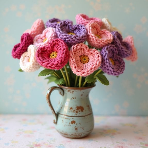 crochet heart shaped flower design
