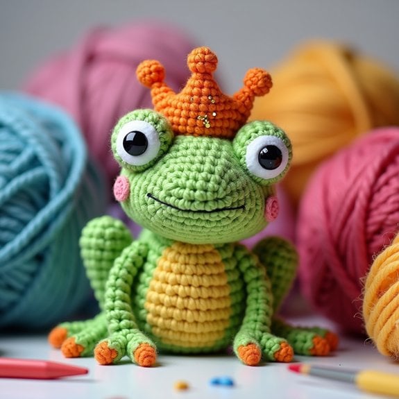 crowned frog amigurumi toy