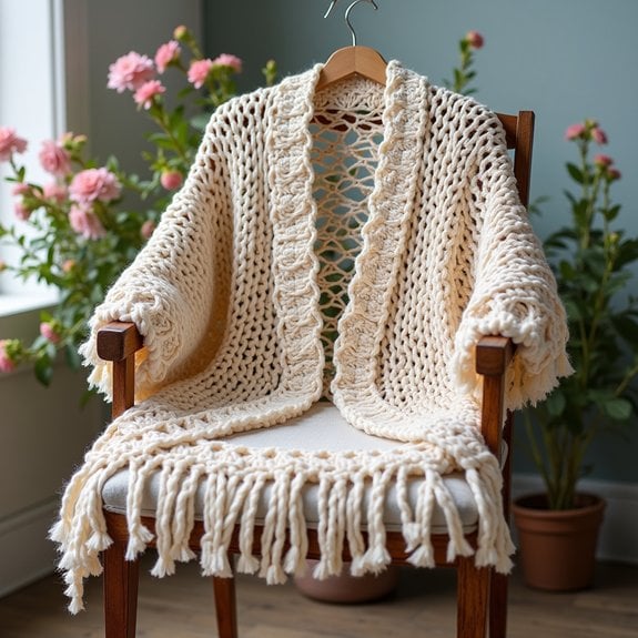 fringe detailed crochet cardigan