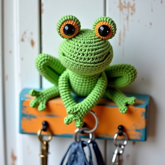frog shaped crochet key holder