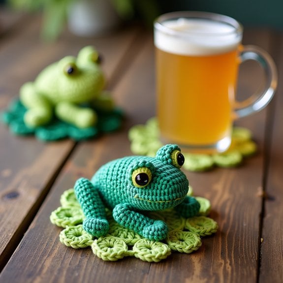 frog themed crochet coasters