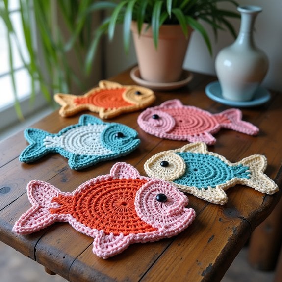 handmade crochet fish coasters