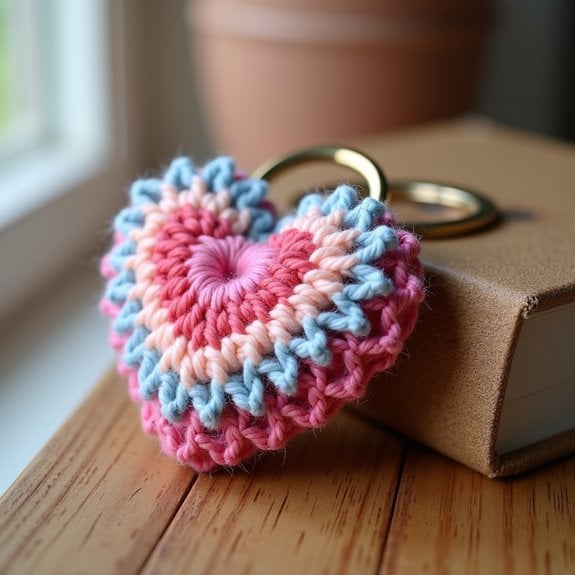 handmade crochet heart keychain