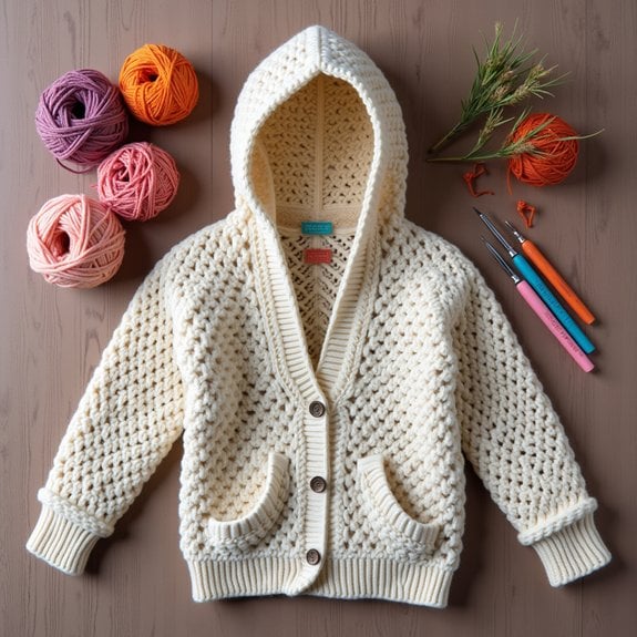 hooded crochet cardigan design
