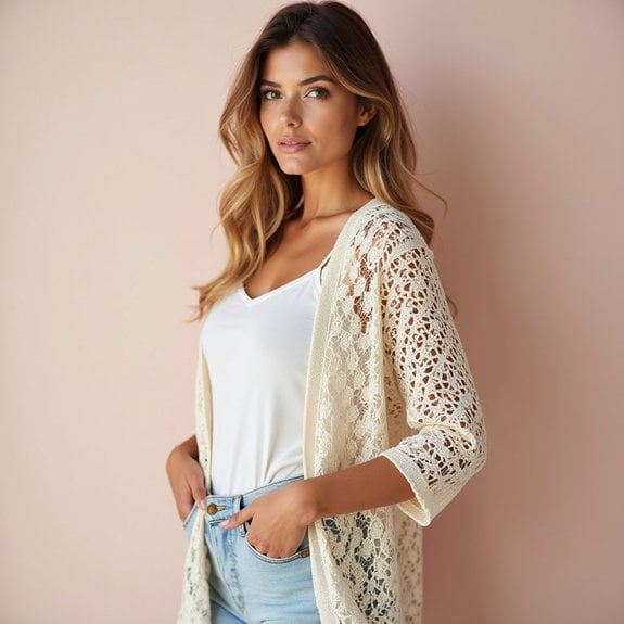 lace detail open front cardigan