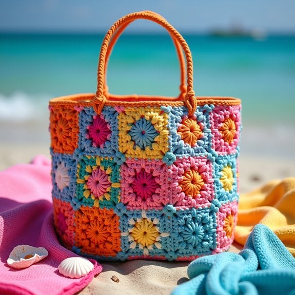 vibrant crochet tote bag