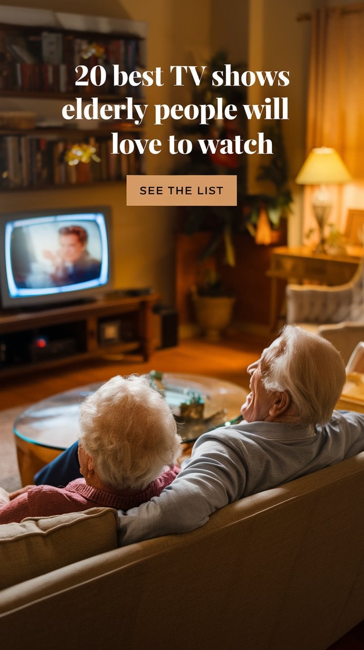Elderly couple watching TV and laughing