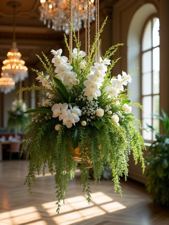 suspended floral garden installations