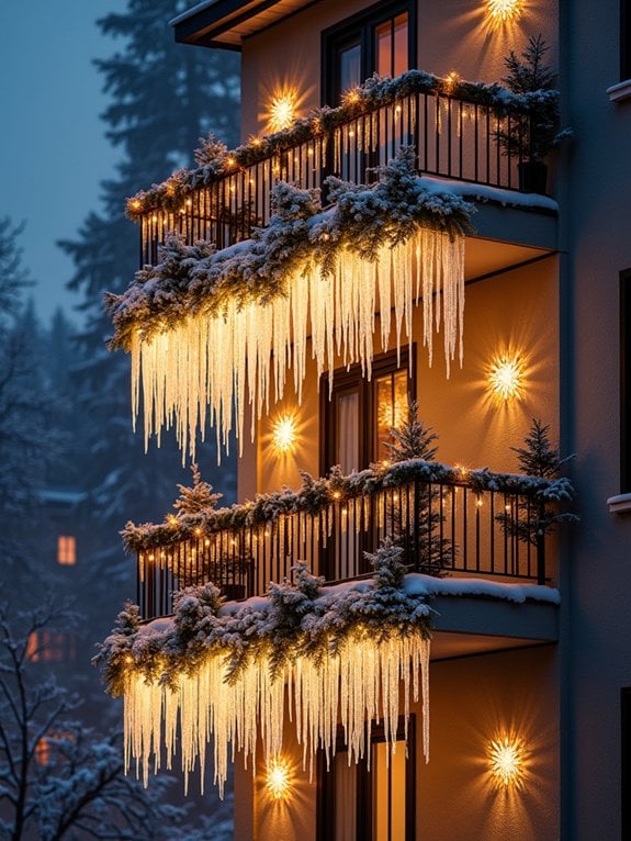 twinkling winter balcony lights