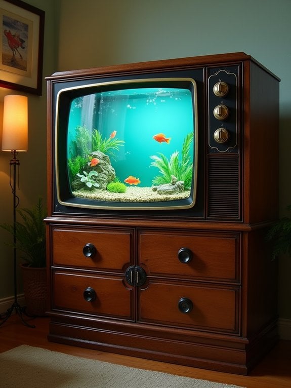 vintage television fish tank
