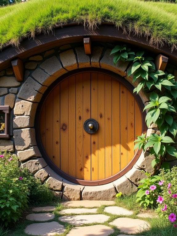 whimsical round hobbit doorways
