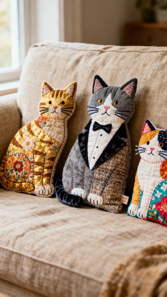 charming patchwork cat pillows