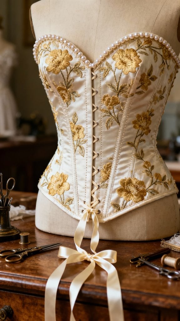 embroidered silk wedding corset