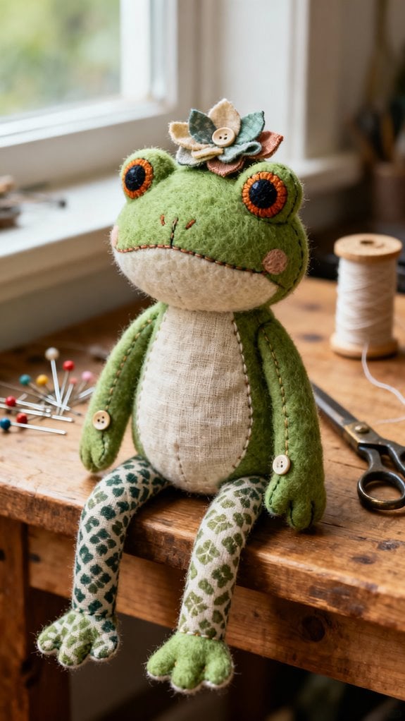 felt and fabric frog crafting