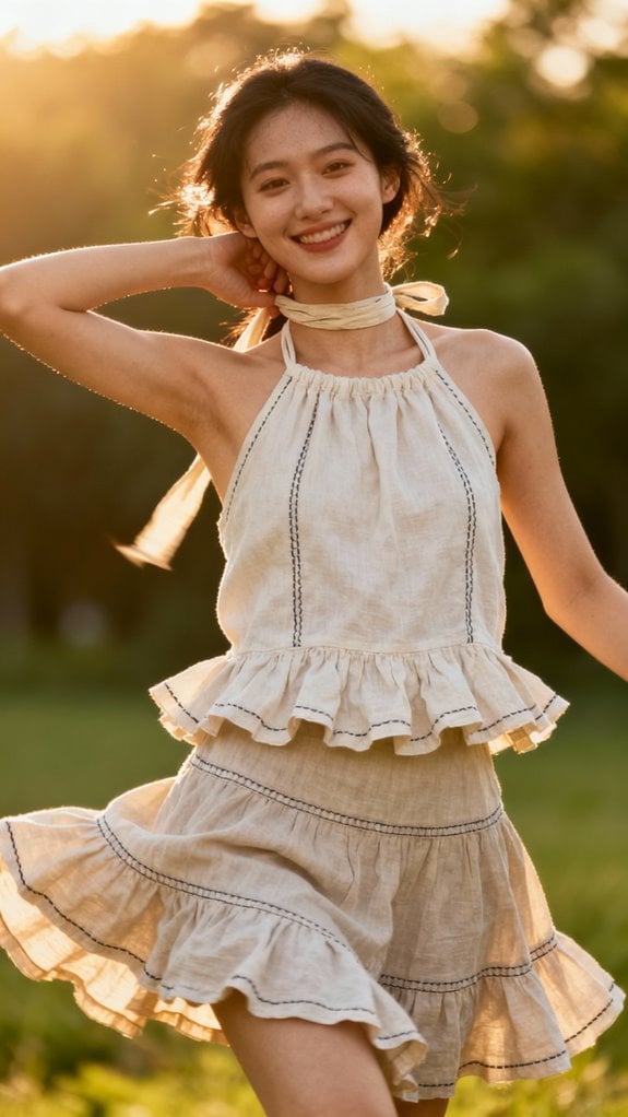 flounce hem halter dress