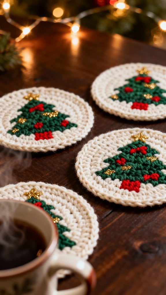 mosaic crochet christmas coasters