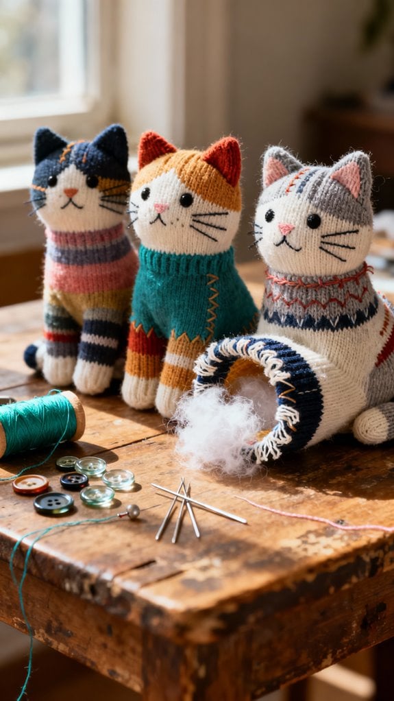 upcycled sock cat plushies