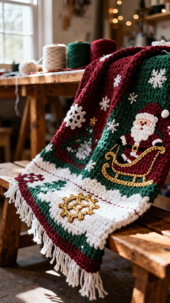 بطانية كروشيه ملونة لعيد الميلاد