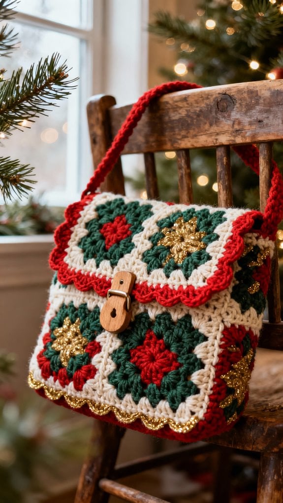 festive granny square bag