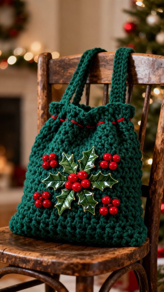 festive holly bag decoration