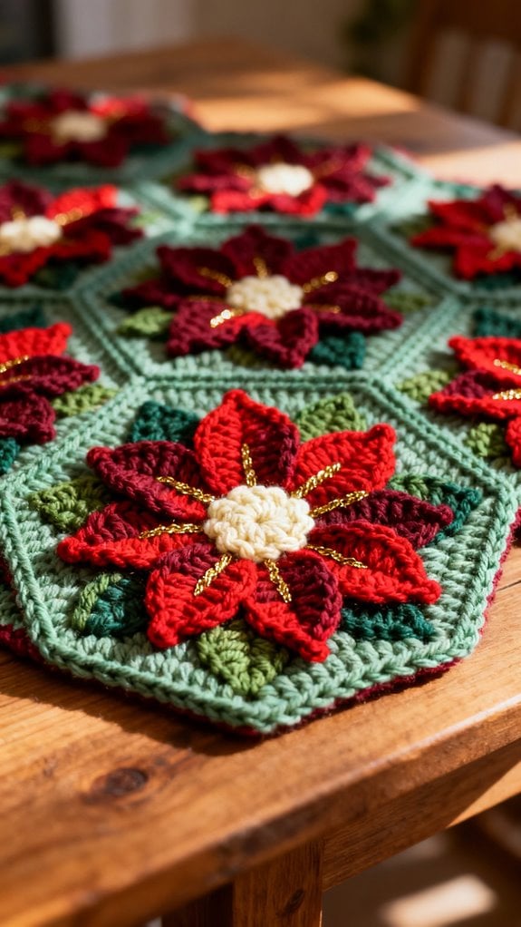 بطانية كروشيه سداسية الشكل على شكل زهرة البوينسيتيا