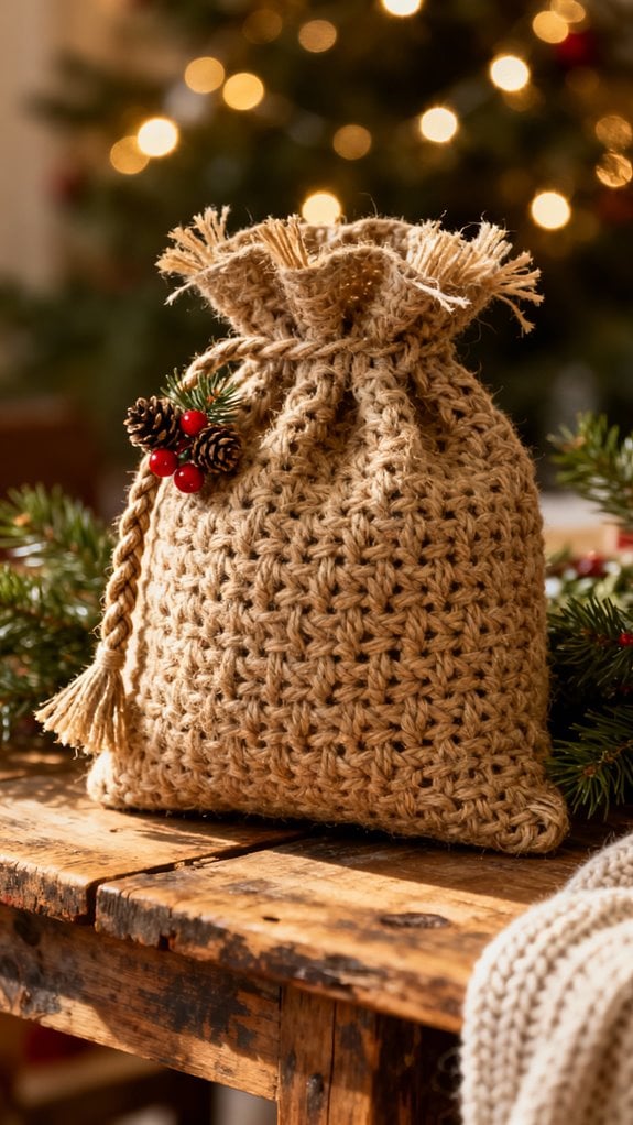 rustic crochet burlap bag