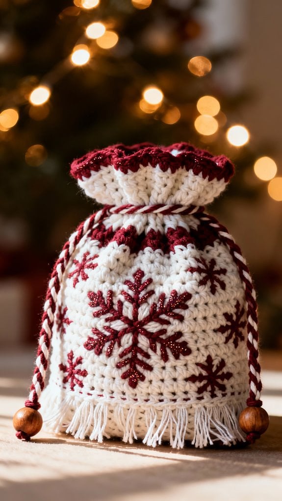 snowflake crochet gift bag