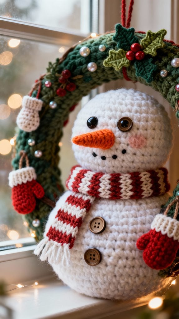 whimsical crochet snowman wreath