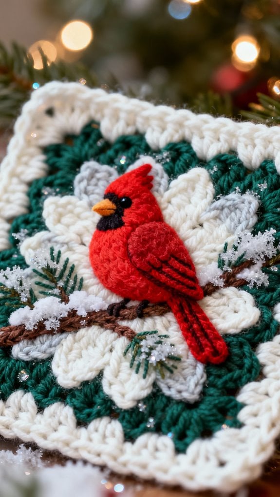 winter cardinal granny square