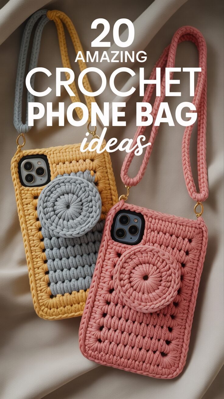 Pinterest pin for 20 Amazing Crochet Phone Bag Ideas